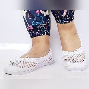 Carolina Bay Women's Summer Mesh/Cotton Flat Shoes White Bow Decor US 10